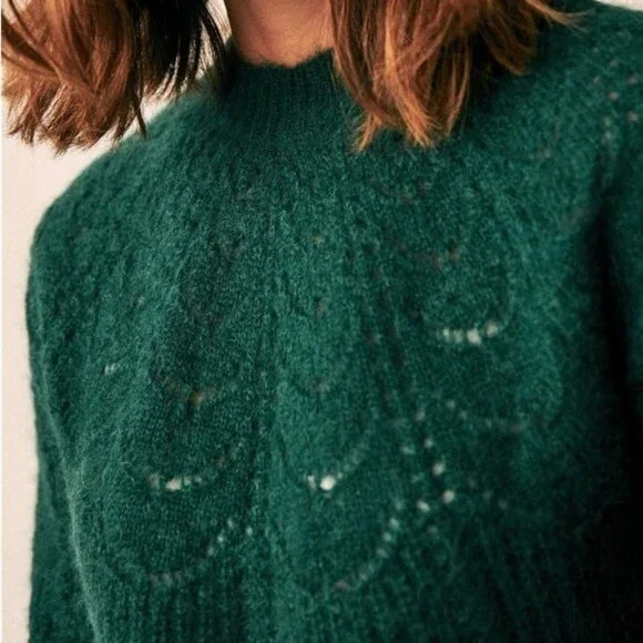 Sezane Paulin Jumper Sweater Green Size Medium French Mohair Merino Wool Knit M - Picture 3 of 13